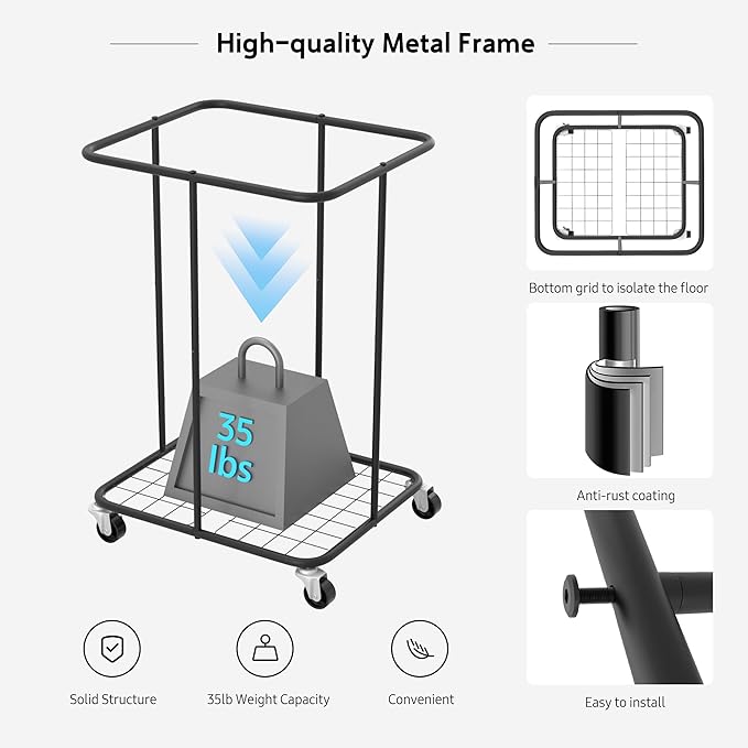 Laundry Basket 150L (39.6 gallons), Oxford Fabric Laundry Hampers, Metal Frame and Removable Bag Design with Wheels, Suitable for Bedroom, Bathroom, Dorm Room, Laundry Room (Cationic)