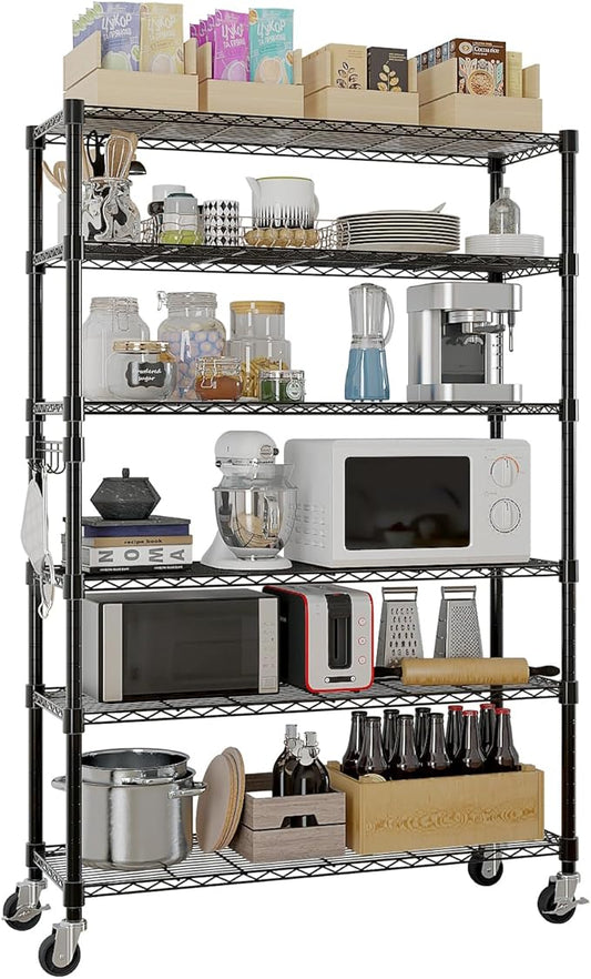 6 Tier Adjustable Storage Shelf Metal Storage Rack Wire Shelving Unit Storage Shelves Metal for Pantry Closet Kitchen Laundry