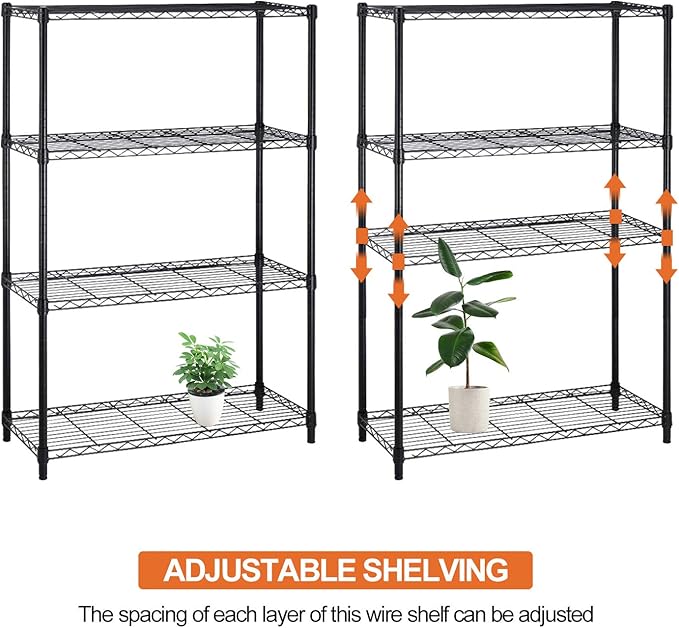 Heavy Duty Metal Storage Shelves - 4 Tier Wire Shelf with Wheels, 36" L x 14" W x 54" H, Adjustable Layer Rack, 1000 LBS, Black