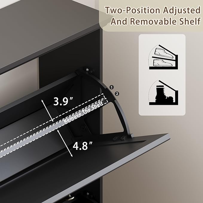 3 Flips Shoe Cabinet for Entryway, Narrow Shoe Storage Cabinet with Adjustable Shelves, Wooden Space-Saving Organizer and Rack for Foyer, Closet, Hallway