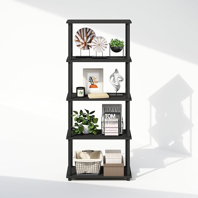 Furinno Turn-N-Tube 5-Tier Multipurpose Compact Bookcase, Americano/Black-NeatNest