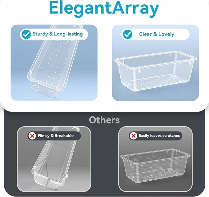 12 PCS Drawer Organizer Set, 4 Sizes Storage Drawer Units, Clear Plastic Makeup Vanity Organizer and Storage Bins for Makeup, Stationeries, Multiple Gadgets for Bathroom, Office, Bedroom-NeatNest