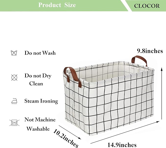 CLOCOR Rectangular Storage Basket, Collapsible Cute Pattern Storage Bin, Waterproof Coating Storage Box with Handles for Home Organization, Gift Basket (3 pack White checks)-NeatNest