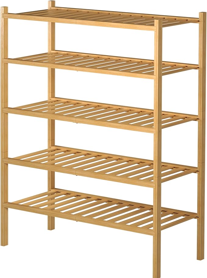 5 Tier Bamboo Shoe Rack for Closet Free Standing Wood Shoe Shelf for Entryway Small Space Stackable 27"x11"x33" (Natural)-NeatNest