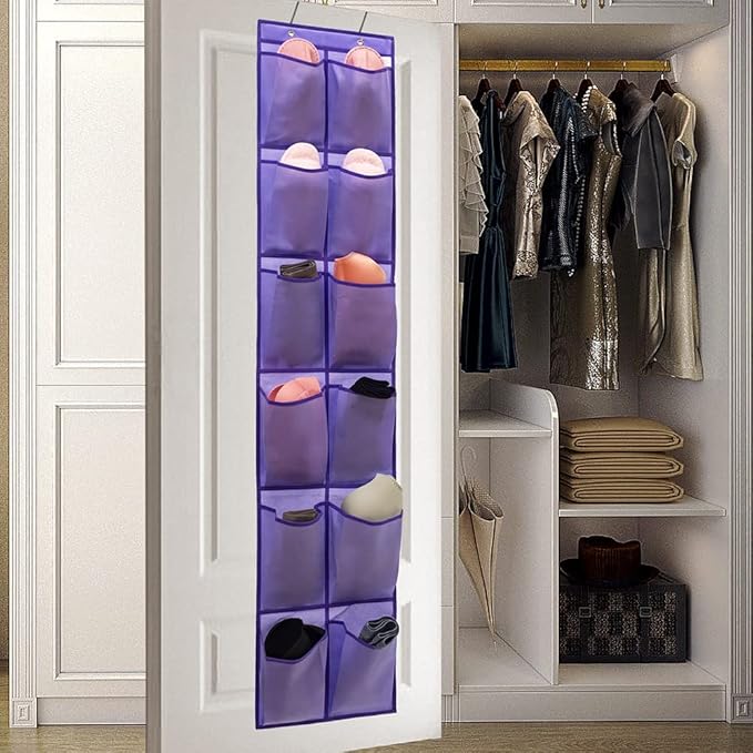 Hanging Storage Organizer Over the Door Shoes Organizer Kids Shoe Rack with 12 Large Fabric Pockets for Closet Shoe Holder Hanger (PURPLE)-NeatNest