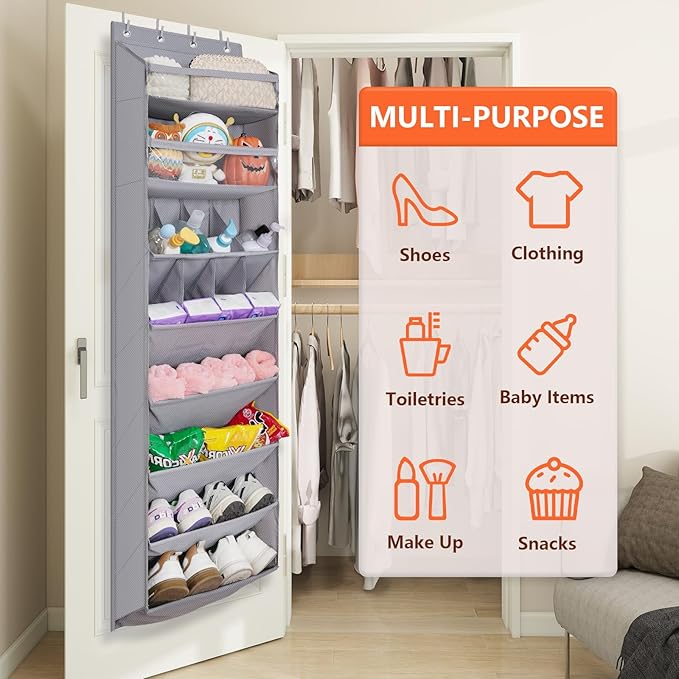 FENTEC 1 Pack Over The Door Shoe Organizer,68" Exlarge Deep Pockets Hanging Shoe Organizers, 8 Shelves Shoe Rack for Closet, Shoe Holder for Boots,Over Door Organizer in Home, RV, Dorm, Grey-NeatNest