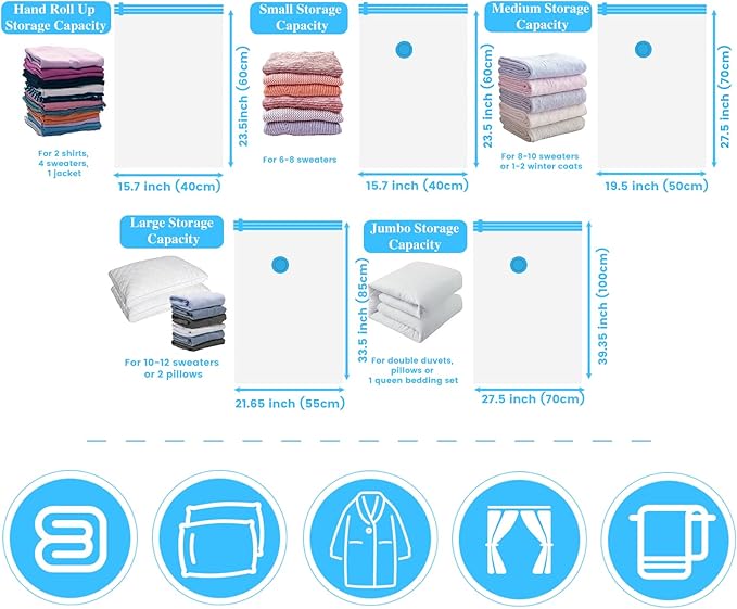 Vacuum Storage Bags with Electric Air Pump,24 Pack (12 Medium,12 Small Bags) Zip Seal Space Saver Bag for Travel Clothes,Blanket,Duvets,Pillows,Comforters-NeatNest
