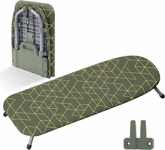 XABITAT Table Top Ironing Board with Wall Mount, D-Crease, Portable Space Saving Mini Laundry Room Iron Board, Foldable Small Ironing Board, Green