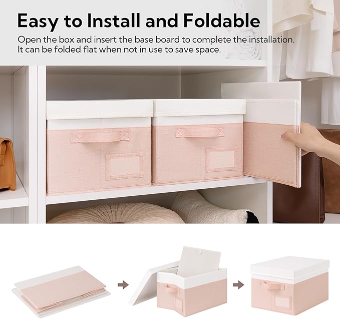 GRANNY SAYS Stackable Storage Bins with Lids, Decorative Closet Organizers, 3-Pack, Pink & Ivory-NeatNest