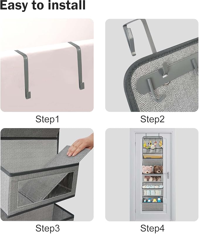 VICTORICH All-IN-ONE Over the Door Organizer, Super Behind the Door Storage Organizer with Door Rack and Large Clear Windows, Wall File Organizer, Hanging Organizer (New Herringbone Gray)