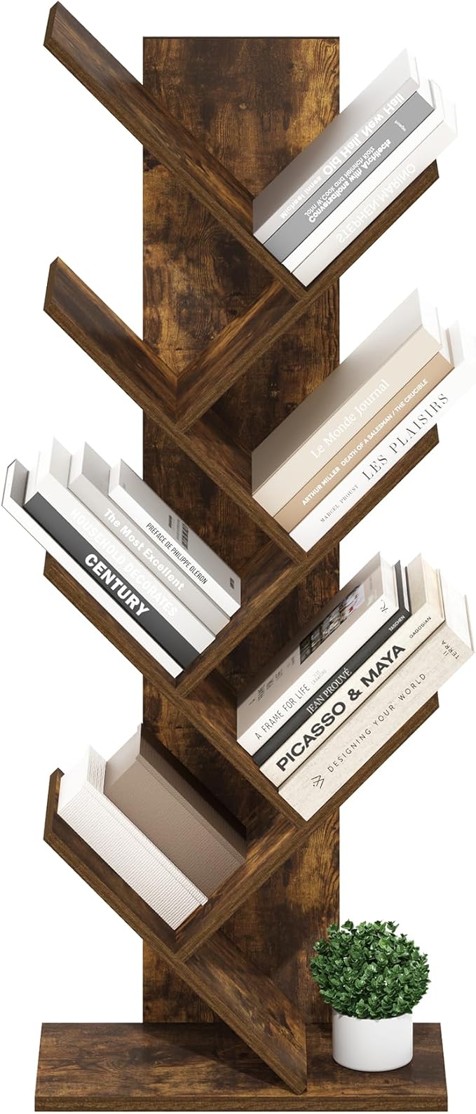 Furinno Tree Bookshelf 7-Tier Floor Standing Tree Bookcase, Amber Pine-NeatNest