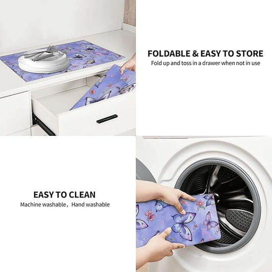 Butterfly Dish Drying Mat for Kitchen Counter Cute Kitchen Mat Microfiber Kitchen Countertop Absorbent Reversible Drainer Rack Pad Dish Drying Mat 18 x 24 Inch-NeatNest