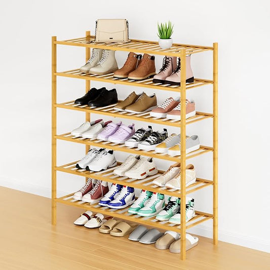 Smiry Shoe Rack, 6 Tier Long Bamboo Shoe Organizer, Stackable Free Standing Wooden Shoe Storage Shelf for Closet, Entryway, Front Door Entrance, Natural-NeatNest