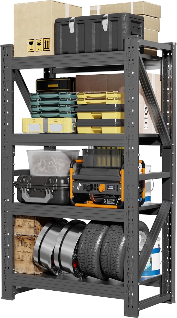 48" W Garage Shelving,4-Tier Heavy Duty Storage Shelves Unit with Adjustable Metal Shelf for Warehouse,Basement,Workshop,4000LBS,48" W x 20" D x 79" H,Black-NeatNest