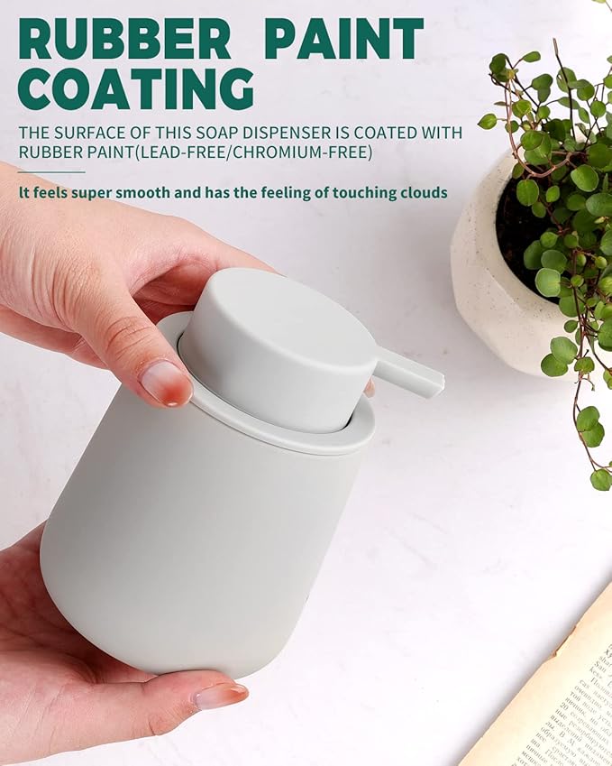 Bosilunlife Soap Dispenser Bathroom - Light Grey Ceramic Soap Dispenser Lotion Pump Dish Soap Dispenser for Kitchen 12oz Refillable Liquid Hand Wash Dispenser for Bathroom (Rubber Paint)-NeatNest