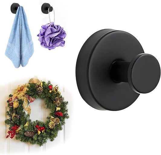 Suction Cup Hooks for Wreaths on Glass, 2026 NEW No Drill Suction Cup Hooks for Shower Towels, Strong Suction Cup Wreath Hanger Holder for Front Door Glass Window Mirror Bathroom Wall (1, Black)