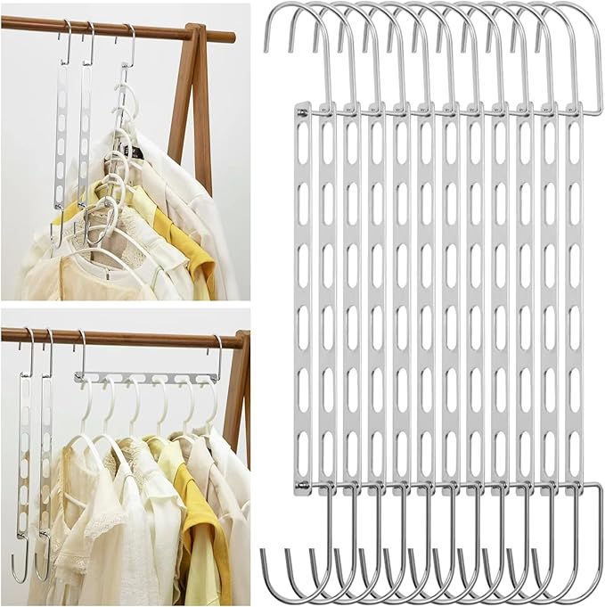 12 Pieces Space Saving Hangers for Clothes, Metal Collapsible Hangers for Heavy Clothes, Closet Space Savers Metal Hangers Organizer for Dorm, Closet Organizers and Storage-NeatNest