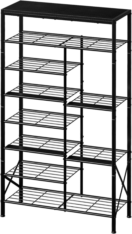 8-Tier Shoe Rack, Shoe Storage Organizer with Boots Storage, Large Capacity Shoe Shelf Holds 20-23 Pairs of Shoes, Durable and Stable, for Entryway, Closet, Hallway, Dorm Room, Black-NeatNest