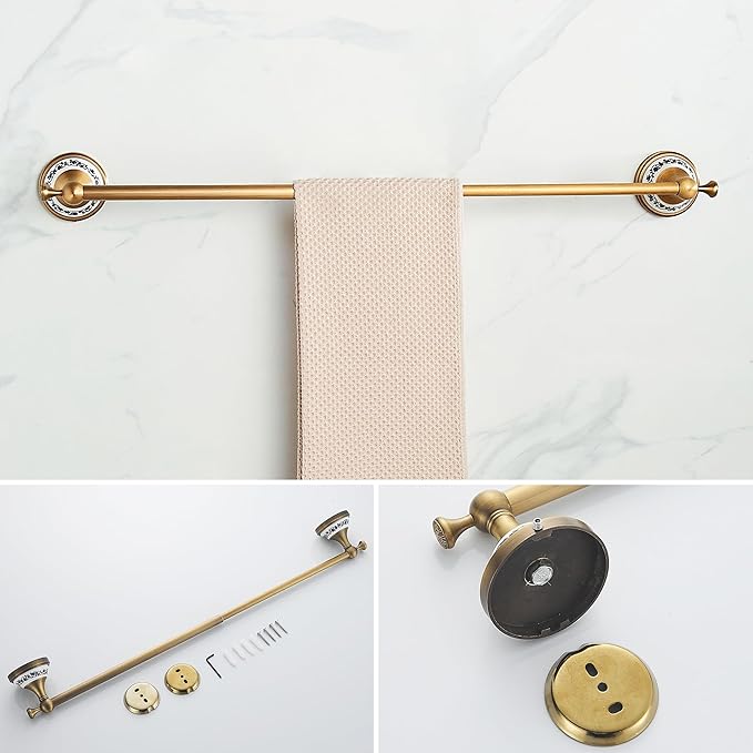 Antique Bronze Bathroom Hardware Set,Adjustable Towel Rack, Toilet Roll Paper Holder,Hand Towel Holder,Hook, Bathroom Accessories Set Wall Mounted,Porcelain Design