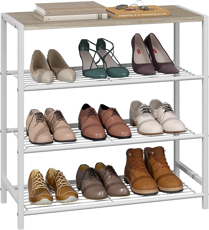 Yusong Shoe Rack Organizer, 4 Tier Industrial Shoe Storage Shelf for Closet Entryway, Narrow Sturdy Metal Shoe Shelves, White-NeatNest