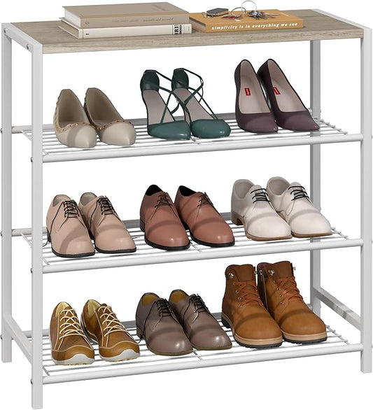 Yusong Shoe Rack Organizer, 4 Tier Industrial Shoe Storage Shelf for Closet Entryway, Narrow Sturdy Metal Shoe Shelves, White-NeatNest