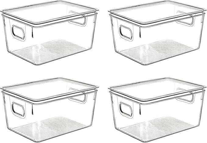Clear Plastic Storage Bins with Lids, Perfect for Kitchen Organization or Pantry Organization and Storage, Stackable Fridge Organizer Bins, Storage Containers for Organizing, Cabinet Organizers-NeatNest