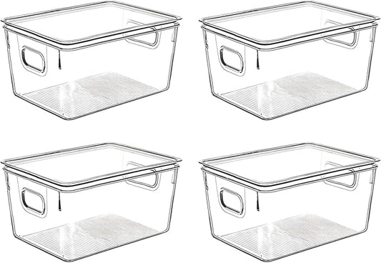 Clear Plastic Storage Bins with Lids, Perfect for Kitchen Organization or Pantry Organization and Storage, Stackable Fridge Organizer Bins, Storage Containers for Organizing, Cabinet Organizers-NeatNest