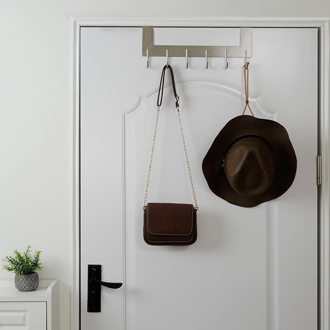 WEBI Over The Door Hooks Door Hanger,Over The Door Towel Rack with 6 Hooks for Hanging,Over Door Coat Rack for Clothes,Back of Bathroom,Brushed Nickel,2 Packs