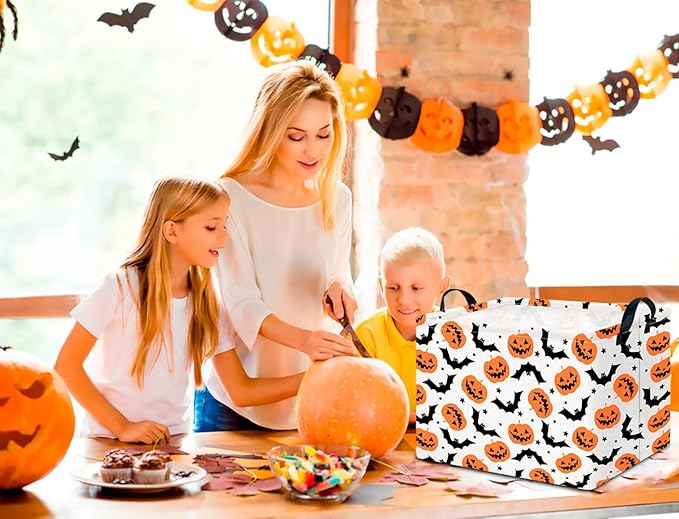 CLOCOR Rectangular Storage Basket Empty, Gift Basket for Halloween, Waterproof Storage Bin with Handles, Room Decor(Bat Pumpkin Halloween)-NeatNest