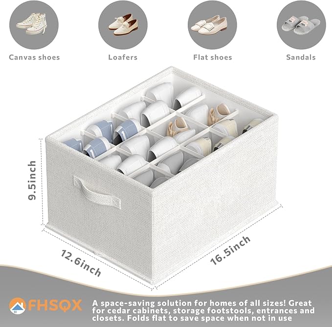 2 Pack Shoe Organizer for Closet,Foldable Shoe Organizer,Fits up to 24 Pairs,Storage Containers With Bottom Support for Shoes (Whtie, 16.5 * 12.6 * 9.5in)-NeatNest