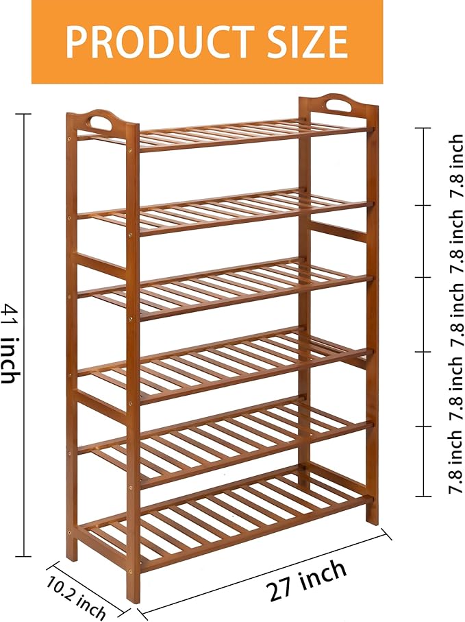 6 Tier Bamboo Shoe Rack, Free Standing Shoes Rack Shoe Shelf Shoe Organizer for Closet, Entryway, Bedroom, Living Room, Front Door, Studio, Bathroom-NeatNest