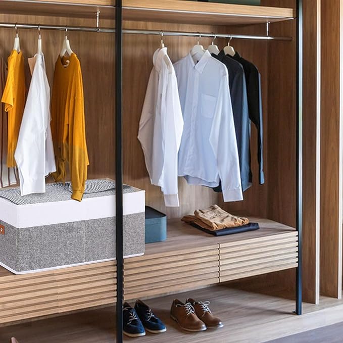 Clothing Storage Bins, Clothes Boxes with Handles, Baskets for Organizing, Fabric bins for Shelves, 13 × 9.1 × 5.5 inch, 2 Pack, White and Grey-NeatNest