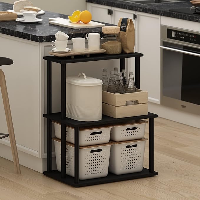 Furinno Turn-N-Tube 3-Tier Toolless Kitchen Storage Shelf, Americano/Black-NeatNest