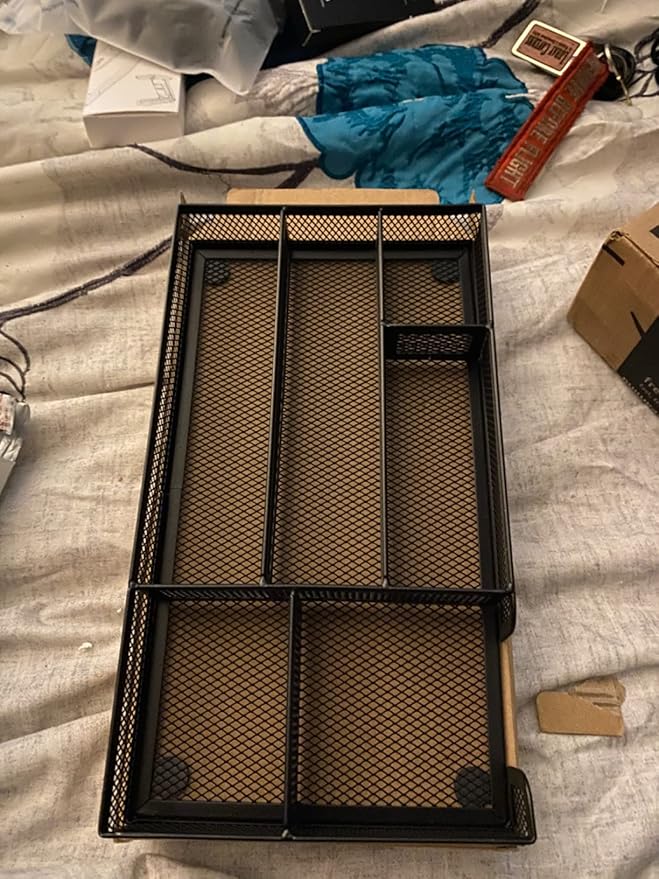 Desk Drawer Organizer 2 Pack, Office Drawer Organizer, 6 Grid Metal Mesh Drawer, Small Desk Organizer Tray Accessories for Office School Home, Bathroom, Kitchen, 11X 6 X 1.45in,Black-NeatNest