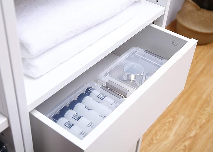 Citylife 1.3 QT 10 Pack Small Storage Bins Plastic Storage Container Stackable Box with Lids for Organizing, Clear White-NeatNest