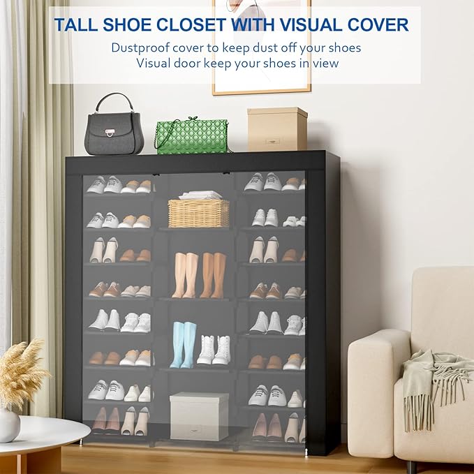 9-Tier Large Tall Shoe Rack with Covers 40-46 Pairs, Sneaker Rack Organizer Shoes Cabinet Closed Shelves Shoe Stand Holder for Garage Bedroom,Zapateras Organizer for Shoes 50 Pares-NeatNest