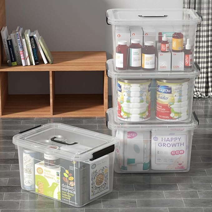 17.5 Quart Clear Storage Latch Box/Bins, 4-Pack Plastic Container with Handle and Lid