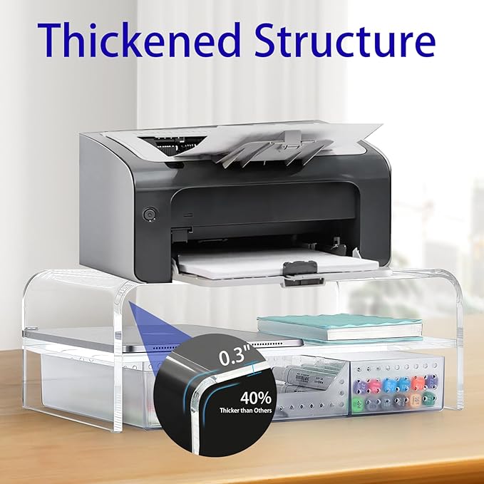 Acrylic Clear Desk Organizer and Accessories, 2-Tier Computer Monitor Stand Riser with Drawer, Laptop Stand, Office Desk Accessories for Office Supplies, Transparent