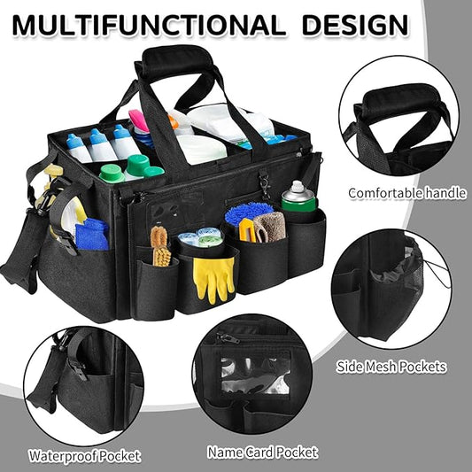 Boczif Cleaning Caddy Bag Wearable, Cleaning Caddy Supplies Organizer with Handle, Shoulder Straps & Detachable Divide, Cleaning Tool Organizers Tote Bag for Cleaners & Housekeepers（Black）-NeatNest