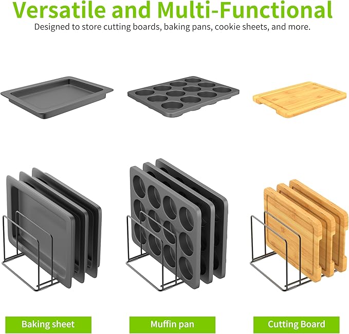 Kitchen Organizer Rack - 4-Slot Heavy-Duty Holder for Cutting Boards,Cookware – Rust-Resistant, Space-Saving Design with Non-Slip Feet for Countertop and Cabinet Storage (2 Pack)
