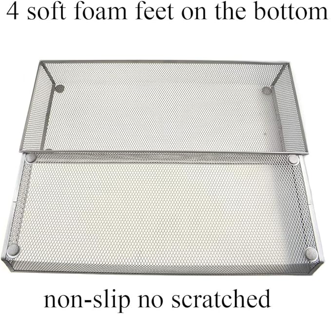 HAHIYO Stackable Mesh Tray Cup 15 x 6 x 2 inches Sturdy Container for Desk Drawer Organizer Collection for Home Office School kitchen Soft Foam Feet No Sharp Edges 1 Pack Silver-NeatNest