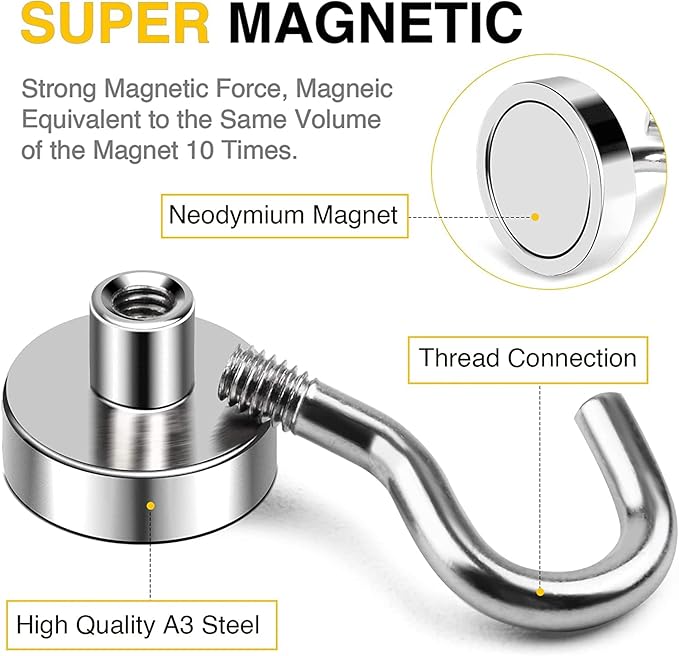 DIYMAG Magnetic Hooks, 30Lbs Strong Heavy Duty Cruise Magnet S-Hooks for Classroom, Fridge, Hanging, Cabins, Grill, Kitchen, Garage, Workplace and Office etc, (200 Pack-Silver),Screw in Hooks-NeatNest