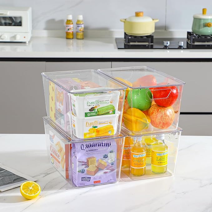 6 Pack Clear Storage Bins with Lids, 7 Quart Stackable Storage Boxes for Storage and Organization, Plastic Storage Containers with Lids, Plastic Bins with Handles for Office, Bedroom, Study Room-NeatNest
