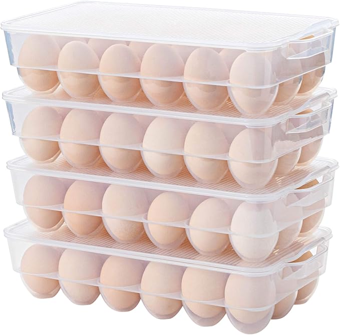 Clear Plastic Egg Holder for Refrigerator, Stackable Egg Storage Trays With Lid & Handles, Plastic Egg Box Carrier 4 Pack, BPA-Free Egg Storage Container for 18 Eggs-NeatNest