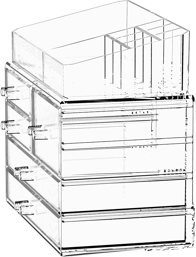 ZHIAI Stackable Storage Drawers, Acrylic Bathroom Counter Organizer Clear Makeup Organizers for Vanity, Kitchen Cabinets, Bathroom, Undersink, Home Organization and Storage (2Top 3 Drawers,)-NeatNest