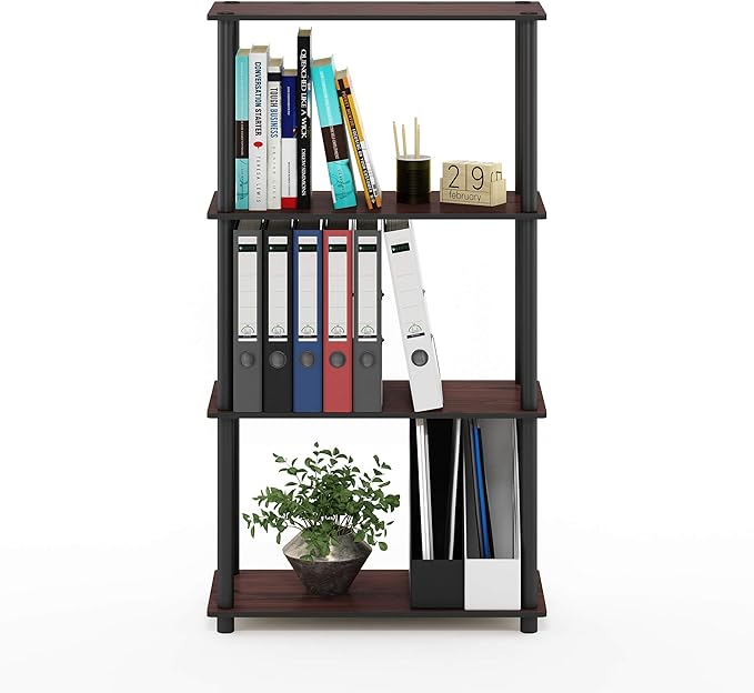 Furinno Turn-N-Tube 4-Tier Multipurpose Shelf Display Rack, Round Tubes, Dark Cherry/Black-NeatNest