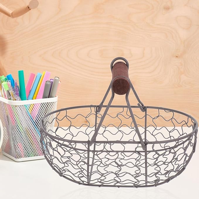 Farmhouse Wire Egg Basket Vintage Style Metal Egg Collecting Basket, Eggs Container Holder for Countertop, Storage for Fresh Eggs, Fruit, Snacks, Party Gathering