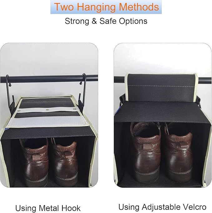 2 Pack Large-Sized Hanging Shoe Organizer 8-Shelf, Hanging Closet Organizer with 8 Side Pockets, Wider Hanging Shelves for Storage Shoes Clothes 9" W × 11.8" D× 48" H, Black.-NeatNest
