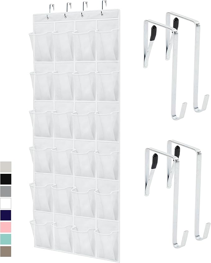 GORILLA GRIP Over the Door Shoe Organizer, 24 Large Breathable Mesh Pockets, Space Saving Hanging Storage Holder, Closet Rack Hanger Holds Up to 40 lbs, Hangs on Closets for Shoes, Accessories, White-NeatNest