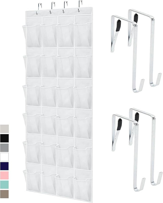 GORILLA GRIP Over the Door Shoe Organizer, 24 Large Breathable Mesh Pockets, Space Saving Hanging Storage Holder, Closet Rack Hanger Holds Up to 40 lbs, Hangs on Closets for Shoes, Accessories, White-NeatNest